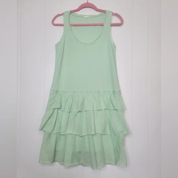 🌸 $10 SALE J. Crew Mint Green Tiered Ruffle Hem Tank Dress Cotton Summer 09 SM - Picture 6 of 15